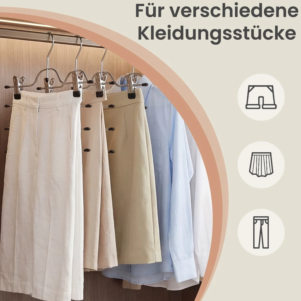 SONGMICS Kelnės pakaba, taupanti vietą, daugiafunkcinė sijonų pakaba su spaustukais, 3 vnt. rinkinys, metalinės pakabos, po 4 kelnes, su 8 reguliuojamais spaustukais, neslystančios, skirtos kelnėms, džinsams, 32 cm, sidabrinės