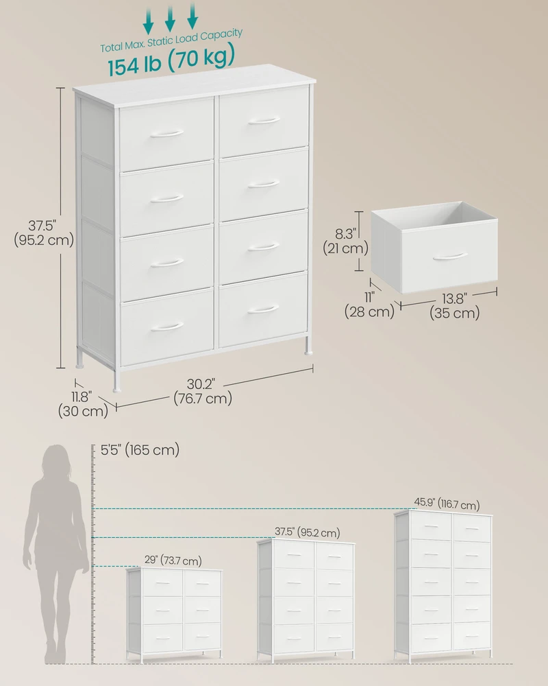 Komoda su 8 tekstiliniais stalčiais 30x76,7x95,2 cm