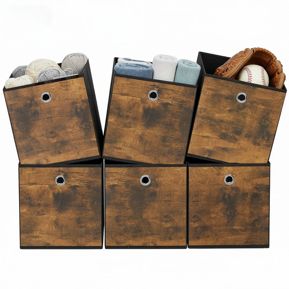 SONGMICS laikymo dėžės, 6 vnt. rinkinys, tvarkymo dėžės, neaustinis audinys, sulankstomos dėžės, 33 x 33 x 33 cm, audinio dėžės, skirtos kubinių lentynų sistemai, drabužių tvarkyklės