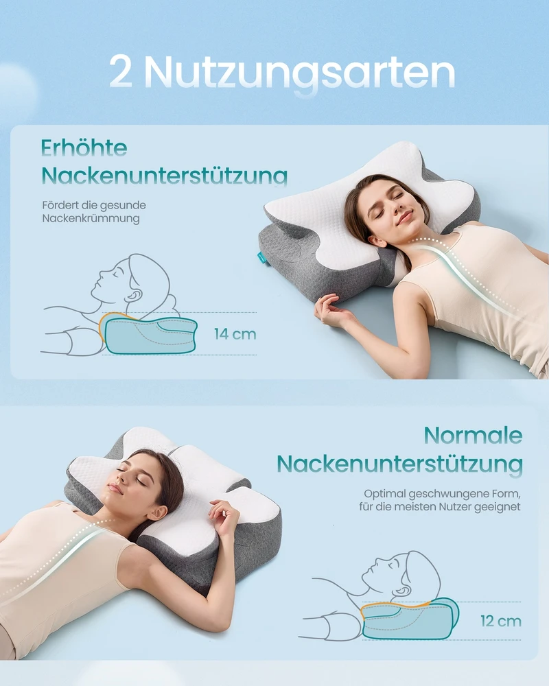 Lova SONGMICS pagalvė, ergonomiška pagalvė, kaklo pagalvė, reguliuojamo aukščio, miego pagalvė, „Memory Foam“ pagalvė, skirta miegantiems ant šono, nugaros ir pilvo, debesų balta-balandžio pilka