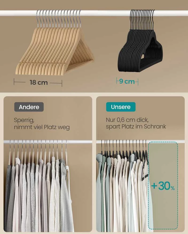 SONGMICS pakabų rinkinys, 50 vnt., 43,5 cm ilgio, juodos spalvos