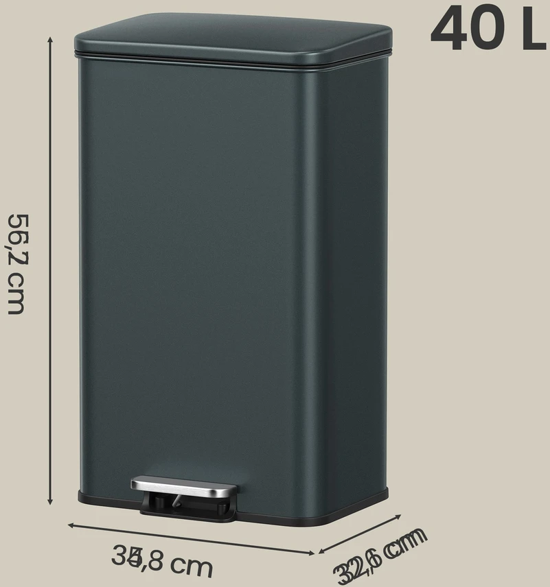 Songmics Šiukšliadėžė 40 l antracito spalvos