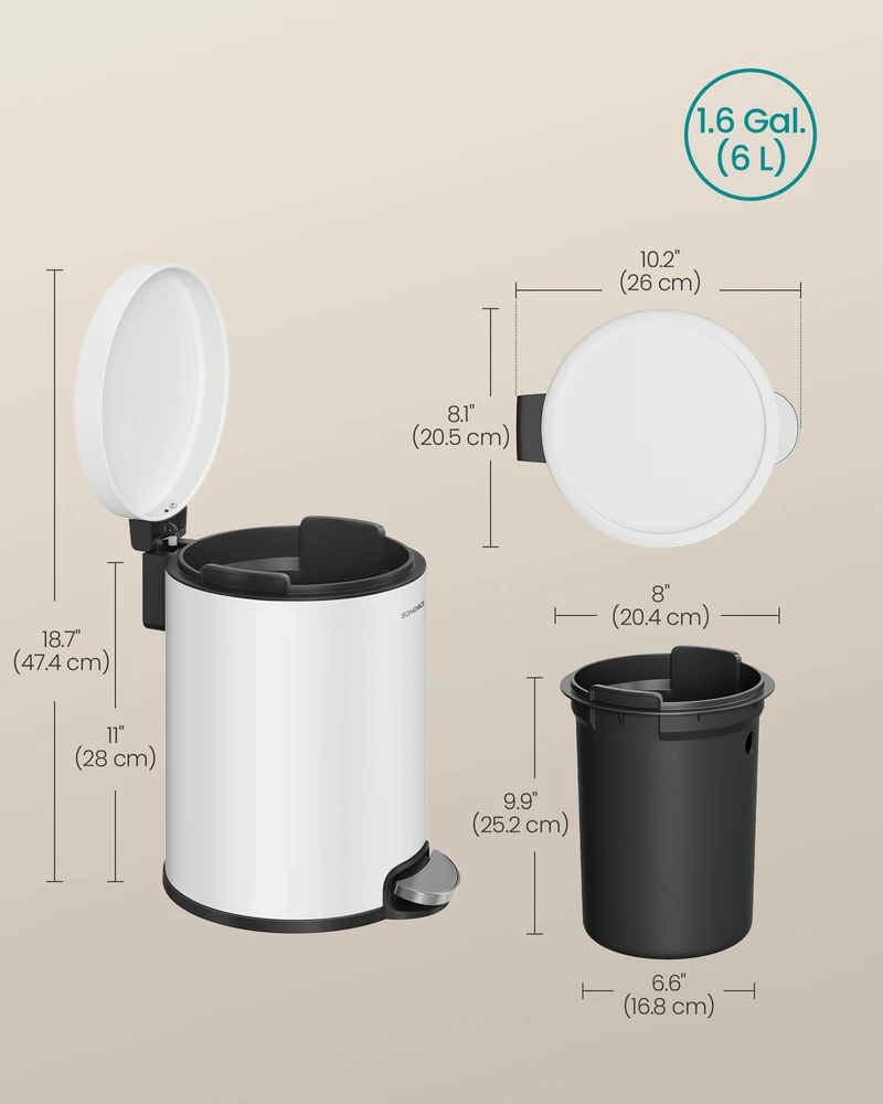 Songmics Šiukšliadėžė 6 l su Softclose dangčiu