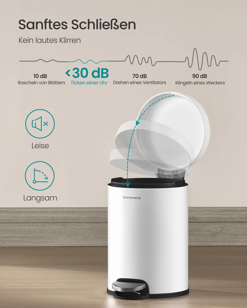 Songmics Šiukšliadėžė su Softclose dangčiu 3 l