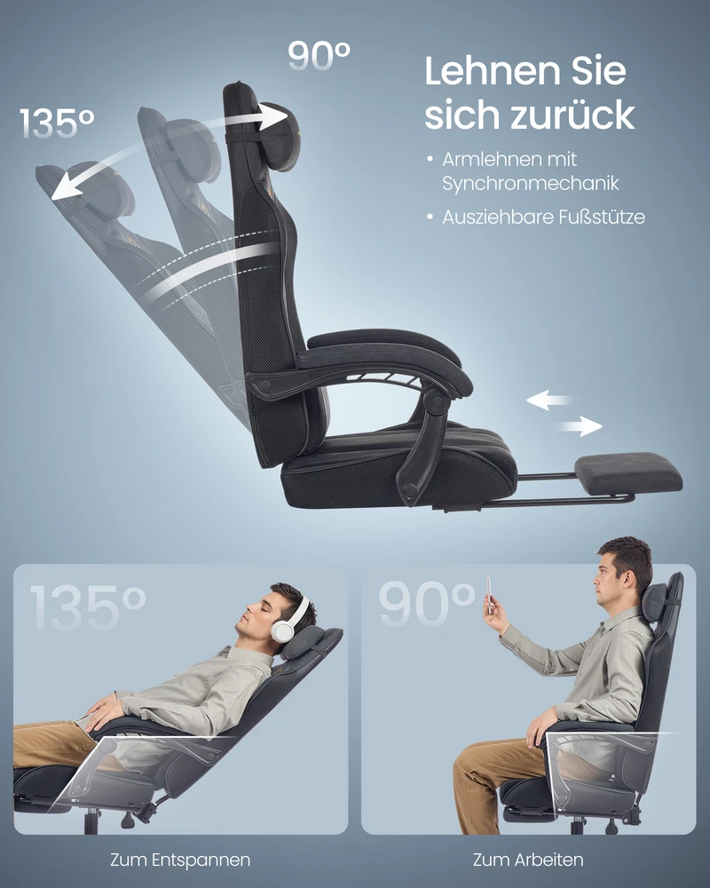 Songmics Ergonomiška žaidimų kėdė su pakoju ir pagalve
