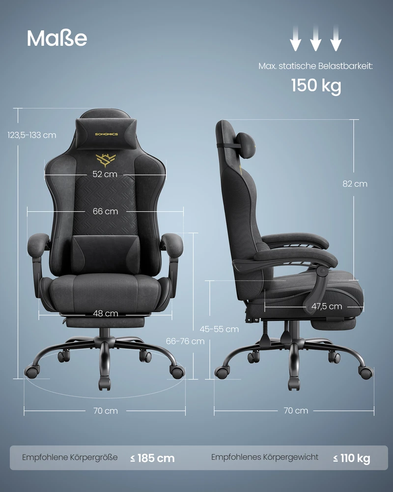 Songmics Ergonomiška žaidimų kėdė su pakoju ir pagalve