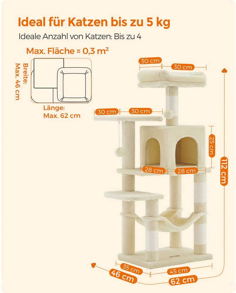 Stulpelis 112 cm su platformomis ir smėlio spalvos hamaku