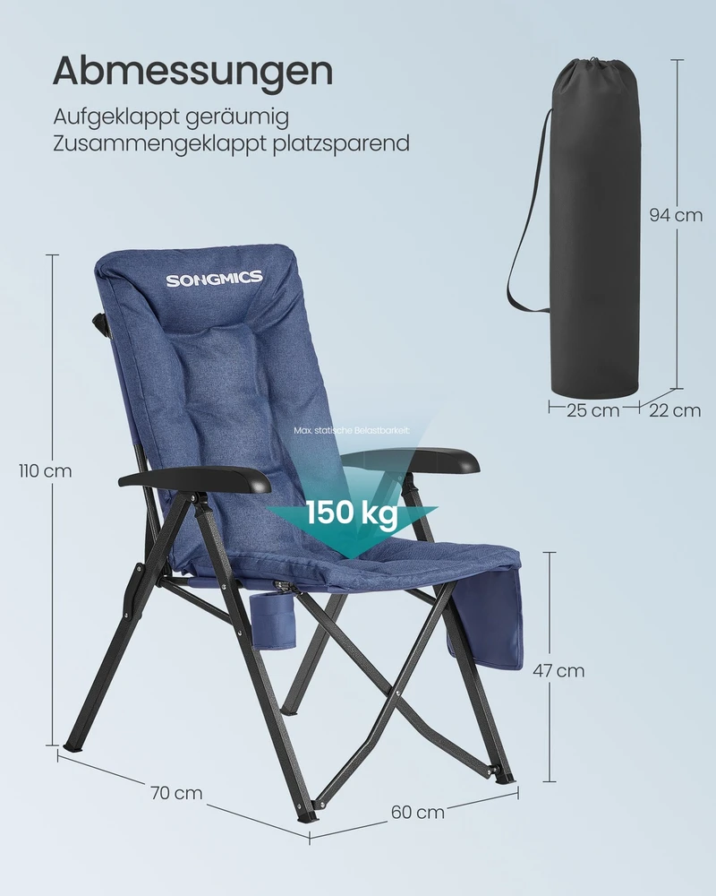 Songmics Sulankstamas kempingo krėslas mėlynas