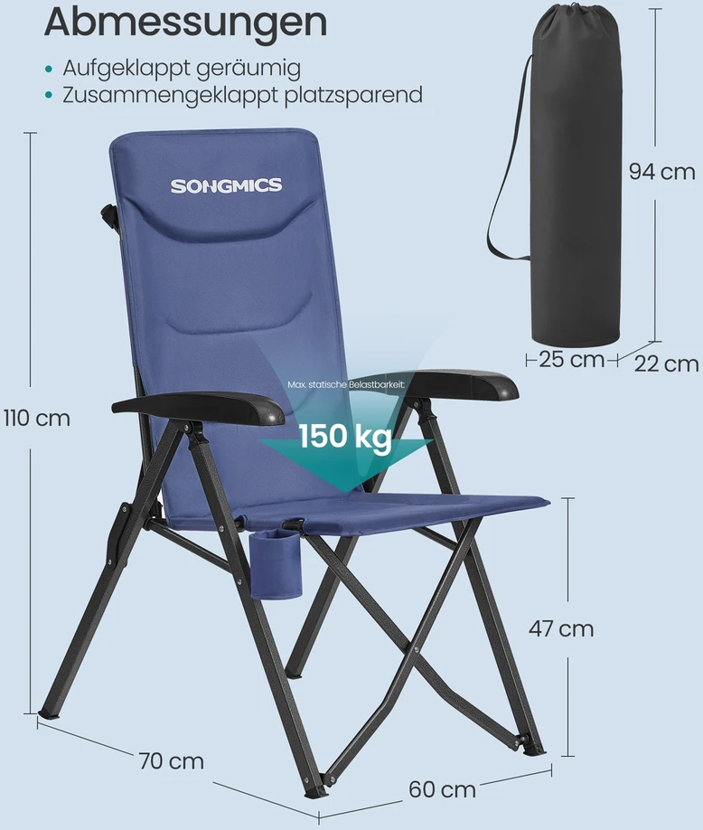 Songmics Sulankstoma kėdė mėlyna