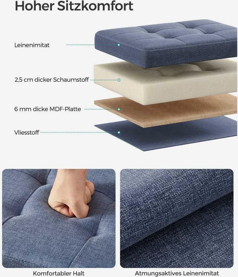 Songmics Suoliukas su saugykla 76 cm dirbtinė oda, juoda