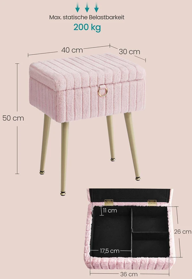 Home Styling Collection Rožinė kosmetinio staliuko kėdė su dėže