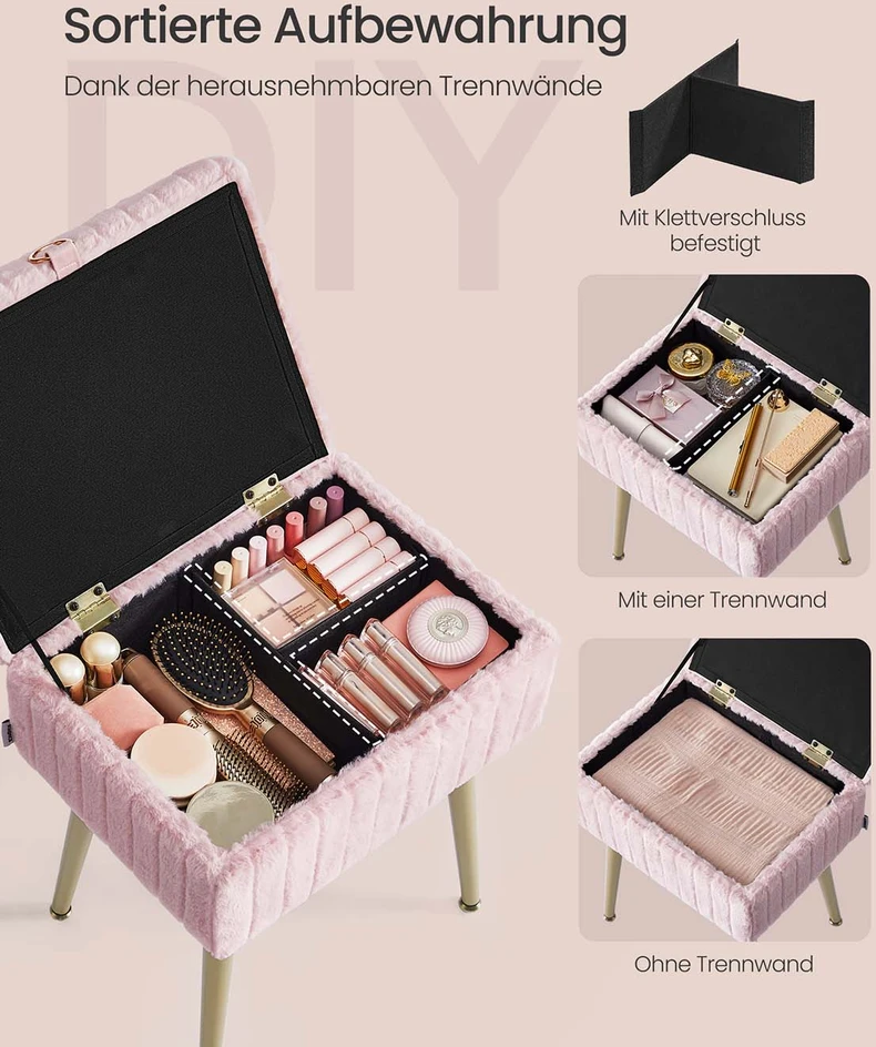 Home Styling Collection Rožinė kosmetinio staliuko kėdė su dėže