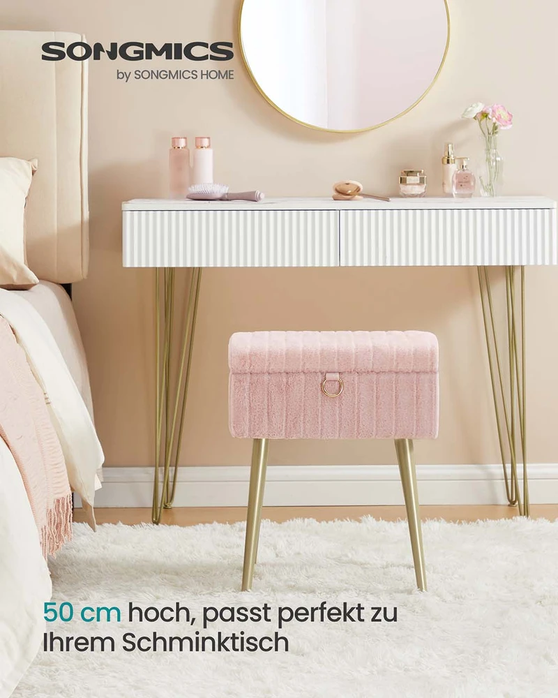 Home Styling Collection Rožinė kosmetinio staliuko kėdė su dėže