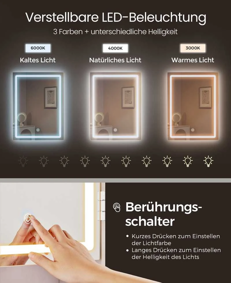 Songmics Vasagle Schminktisch mit LED-Beleuchtung modern wolkenweiß