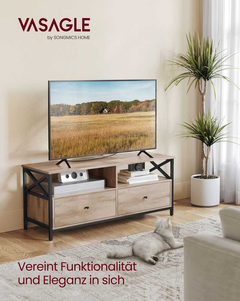 TV staliukas Songmics Vasagle 120 cm ilgio televizoriaus spintelė su 2 stalčiais ir 2 atvirais skyriais