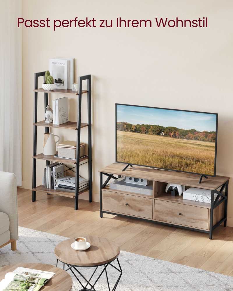 TV staliukas Songmics Vasagle 120 cm ilgio televizoriaus spintelė su 2 stalčiais ir 2 atvirais skyriais