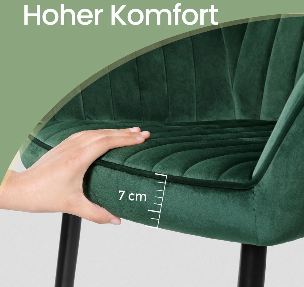 Songmics Žalia aksominė kėdė 62,5 x 60 x 85 cm
