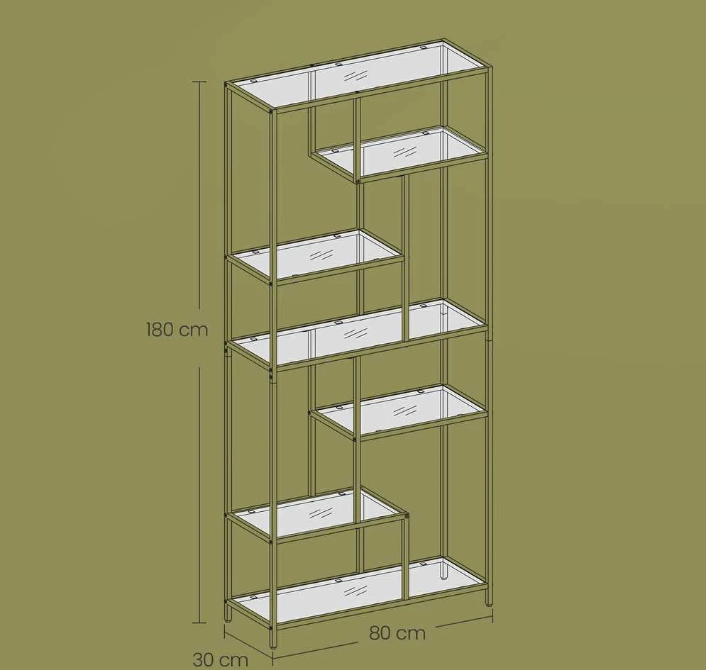 Songmics Knygų lentyna su 6 lentynomis iš grūdinto stiklo, 30x80x180 cm, juoda