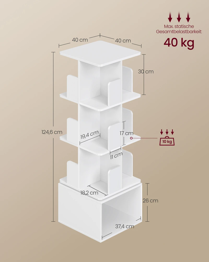 Songmics Sukama knygų lentyna 40 × 40 × 124,6 cm