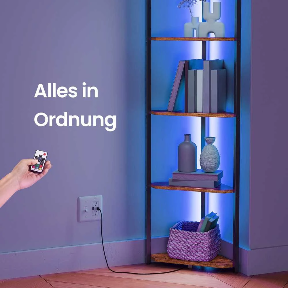 Songmics VASAGLE kampinis stovas su 5 lygiais ir LED apšvietimu, vintage rudos spalvos