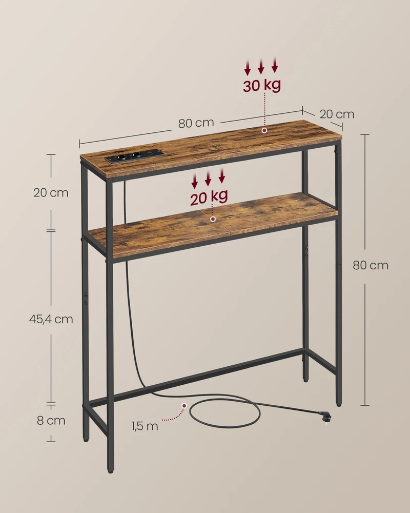Songmics Konsolinis staliukas su lentynomis 20x80x80 cm