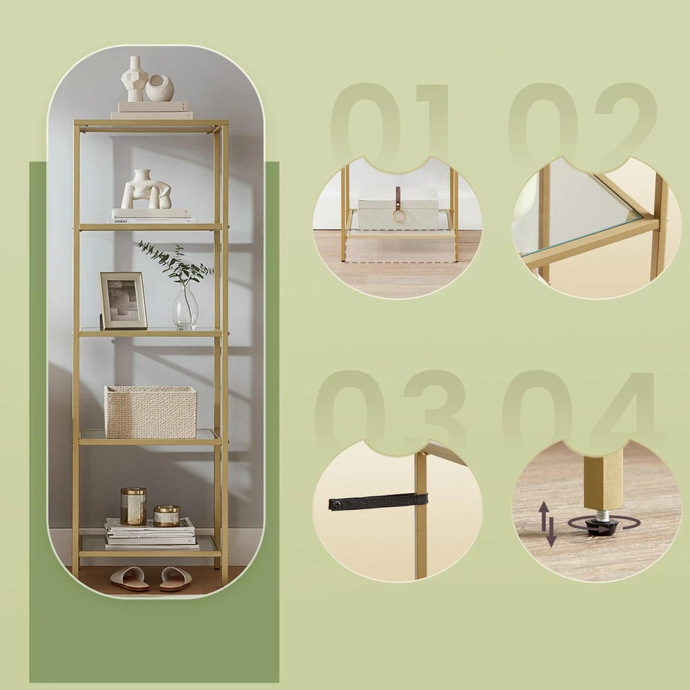 Songmics Spintelė su 5 stiklo lentynomis, 40 x 30 x 124.5 cm