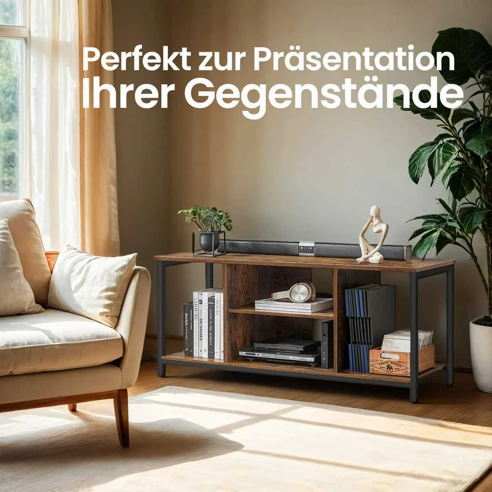 TV staliukas Songmics Vasagle TV spintelė su atvirais skyriais 40 x 120 x 50 cm vintažinė ruda-juoda