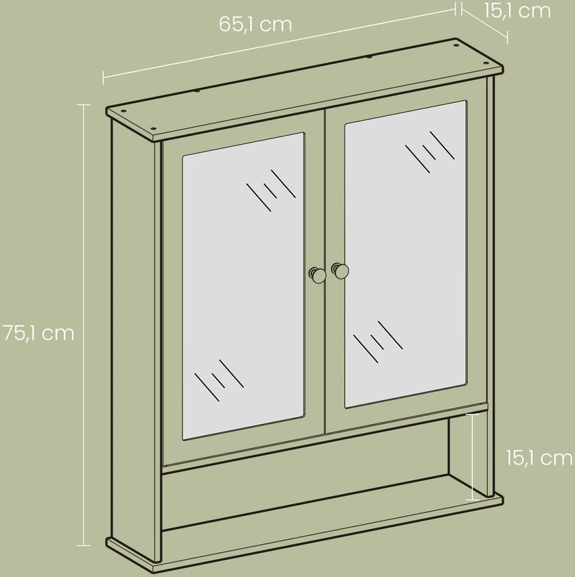 Songmics Sieninė spintelė su veidrodžiu, MDF, balta, 15x65x75 cm
