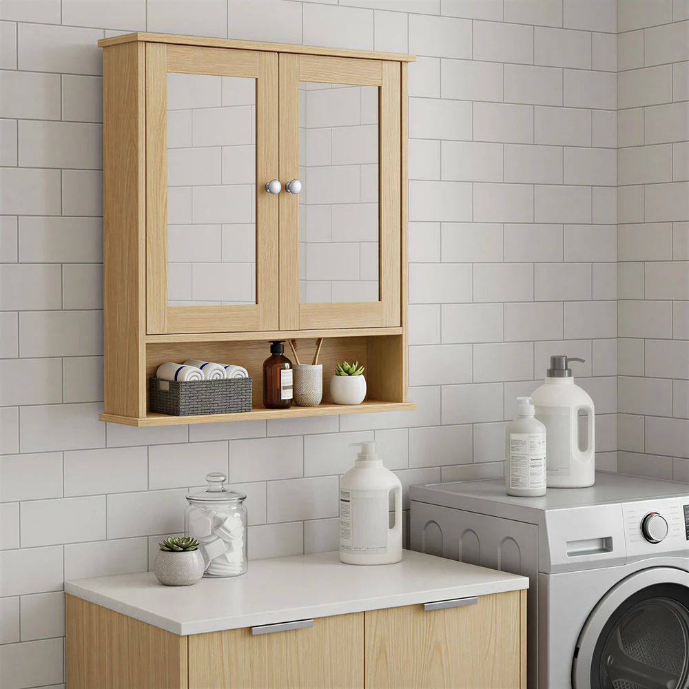 Songmics Spintelė su veidrodžiais 2 durų ir atvira lentyna 13x56,5x58,5 cm