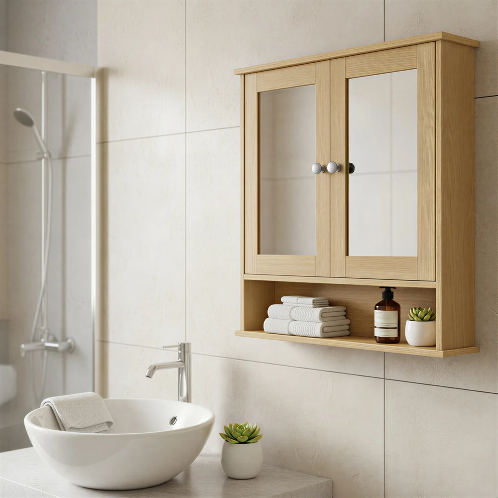 Songmics Spintelė su veidrodžiais 2 durų ir atvira lentyna 13x56,5x58,5 cm