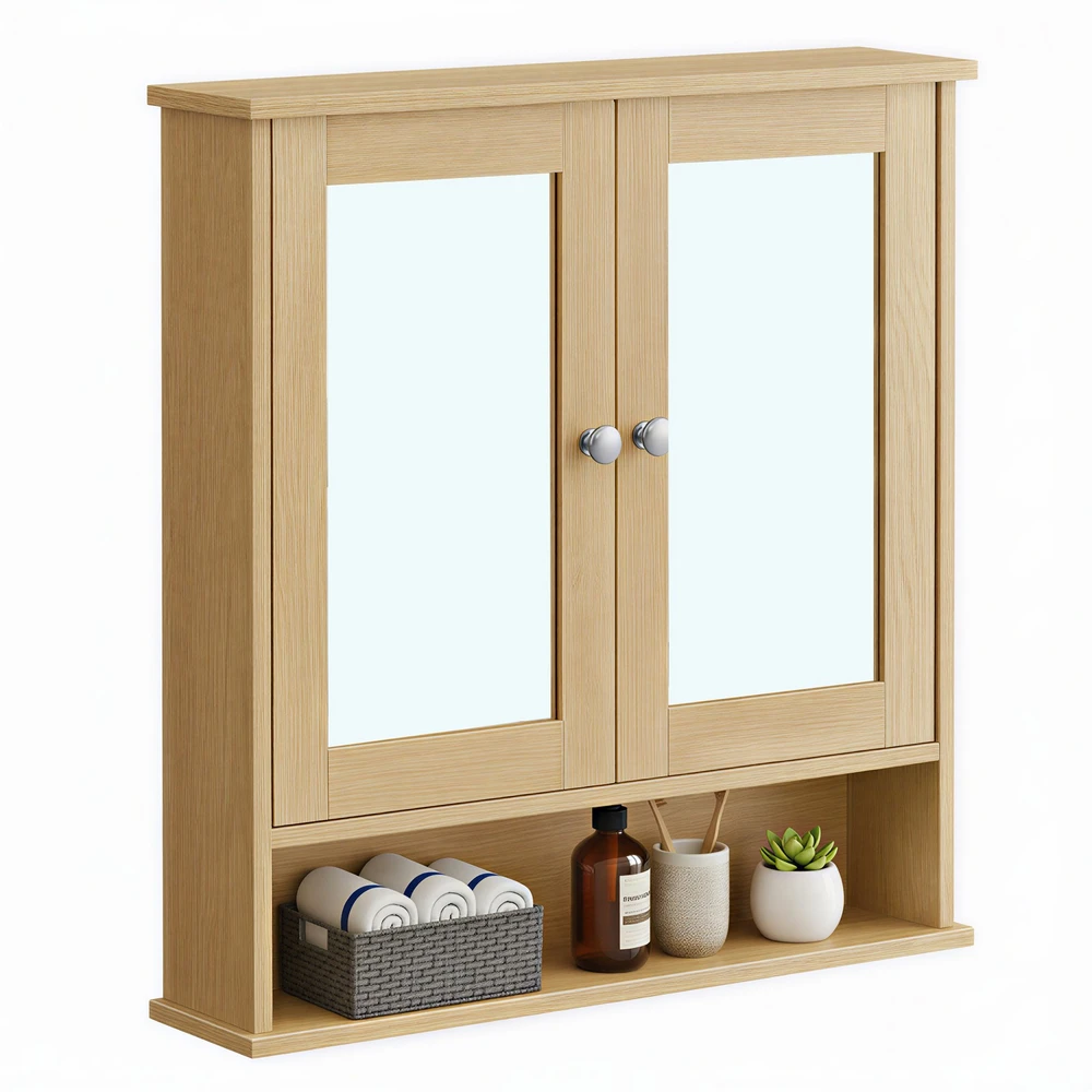 Songmics Spintelė su veidrodžiais 2 durų ir atvira lentyna 13x56,5x58,5 cm