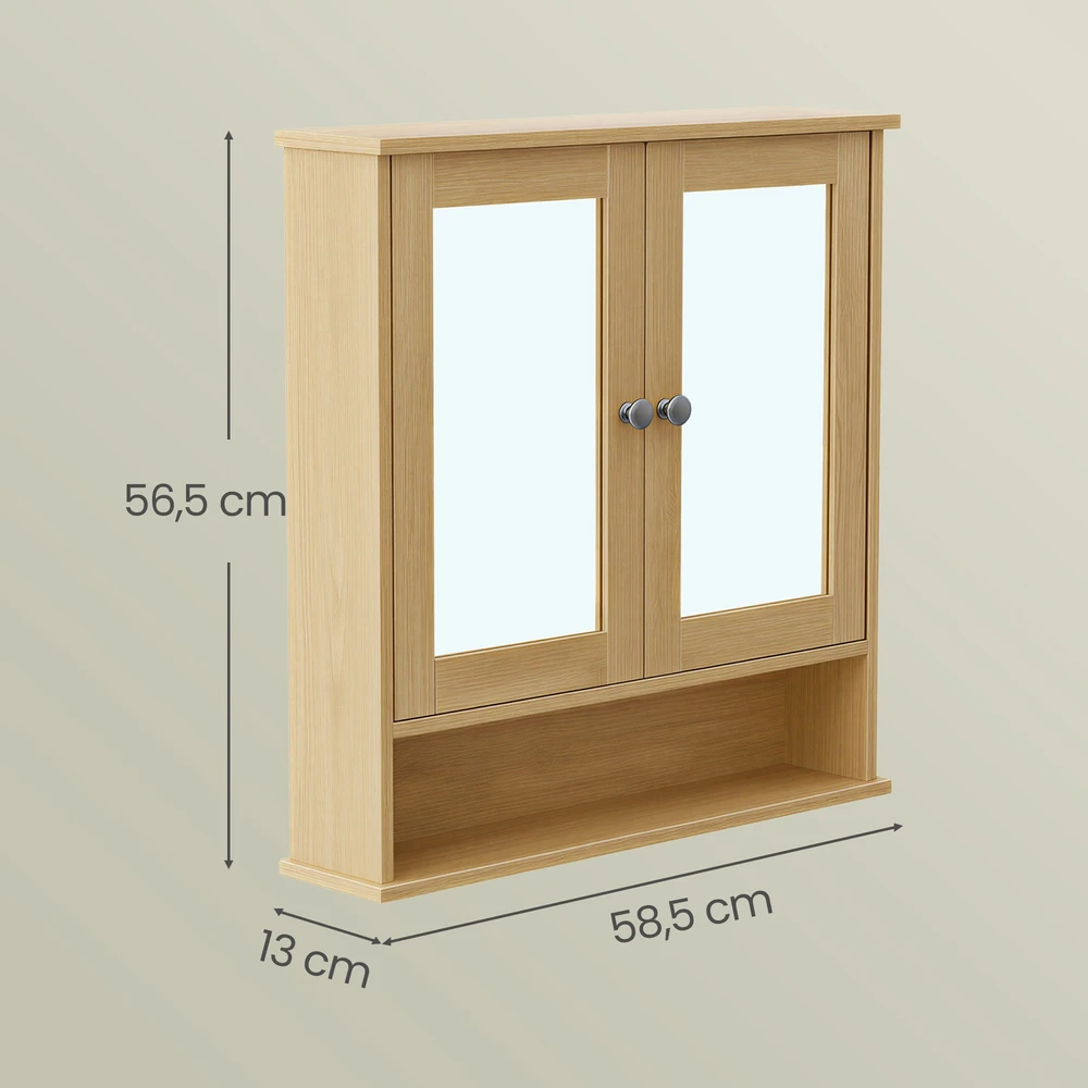 Songmics Spintelė su veidrodžiais 2 durų ir atvira lentyna 13x56,5x58,5 cm