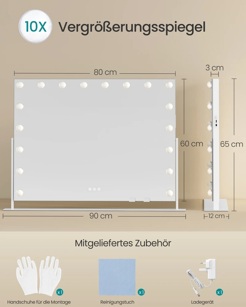 Songmics Veidrodis makiažui baltas