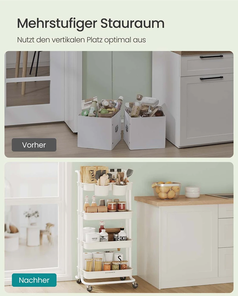 Songmics Keturių lygių baltas vežimėlis