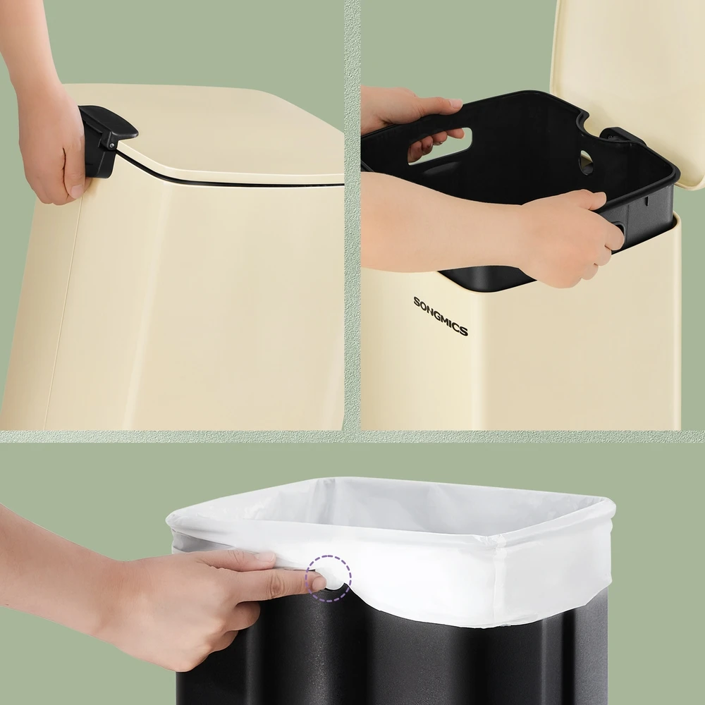 Songmics Šiukšliadėžė iš plieno 20 l smėlio spalvos