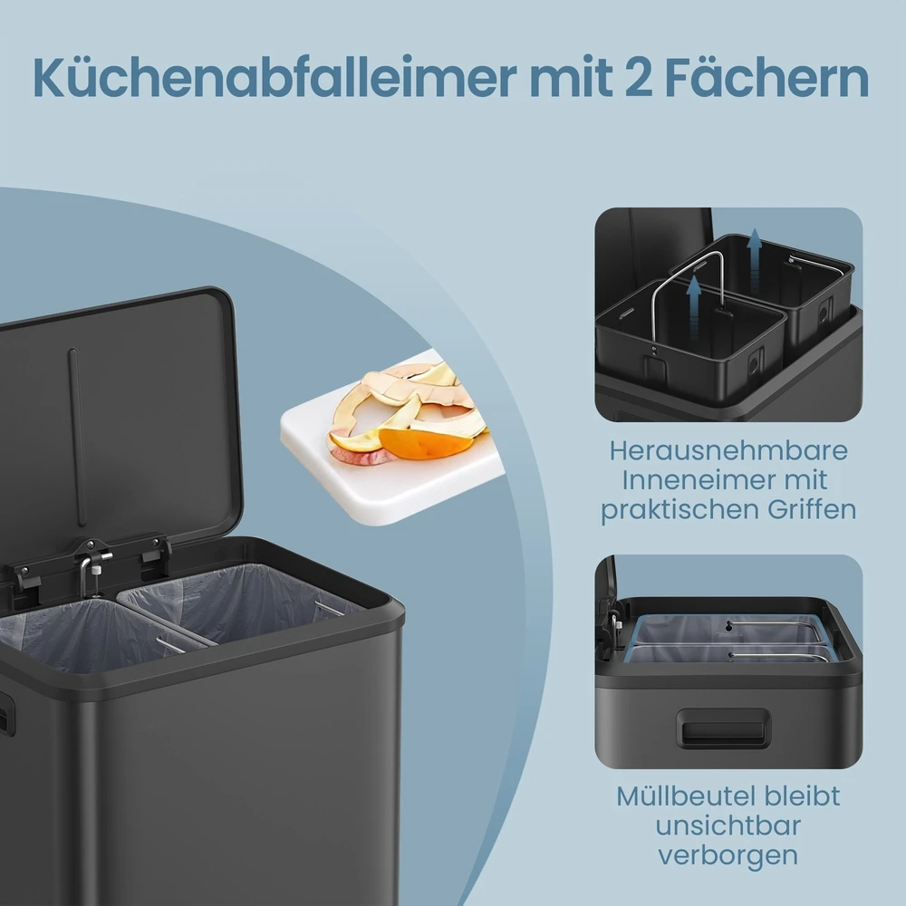 Songmics Šiukšliadėžė juoda 2 x 15 l