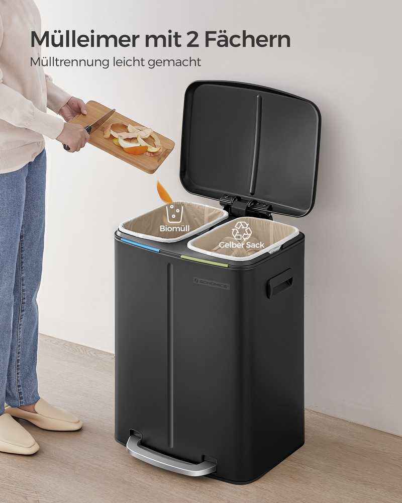 Virtuvinė šiukšlių dėžė 2 x 20 L juodomis rankenomis