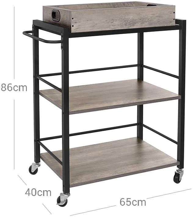Songmics Vasagle Virtuvinis vežimėlis 65 x 40 x 86 cm pilkai juodas