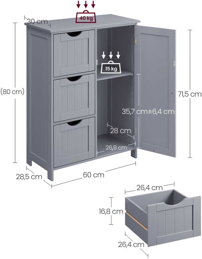 Vasagle Badezimmerschrank mit 3 Schubladen und Schranktür