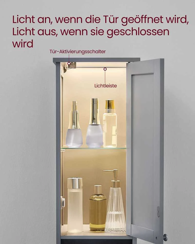 Vasagle Badezimmerschrank mit Beleuchtung taubengrau