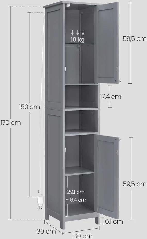 Vasagle Badezimmerschrank mit Beleuchtung taubengrau