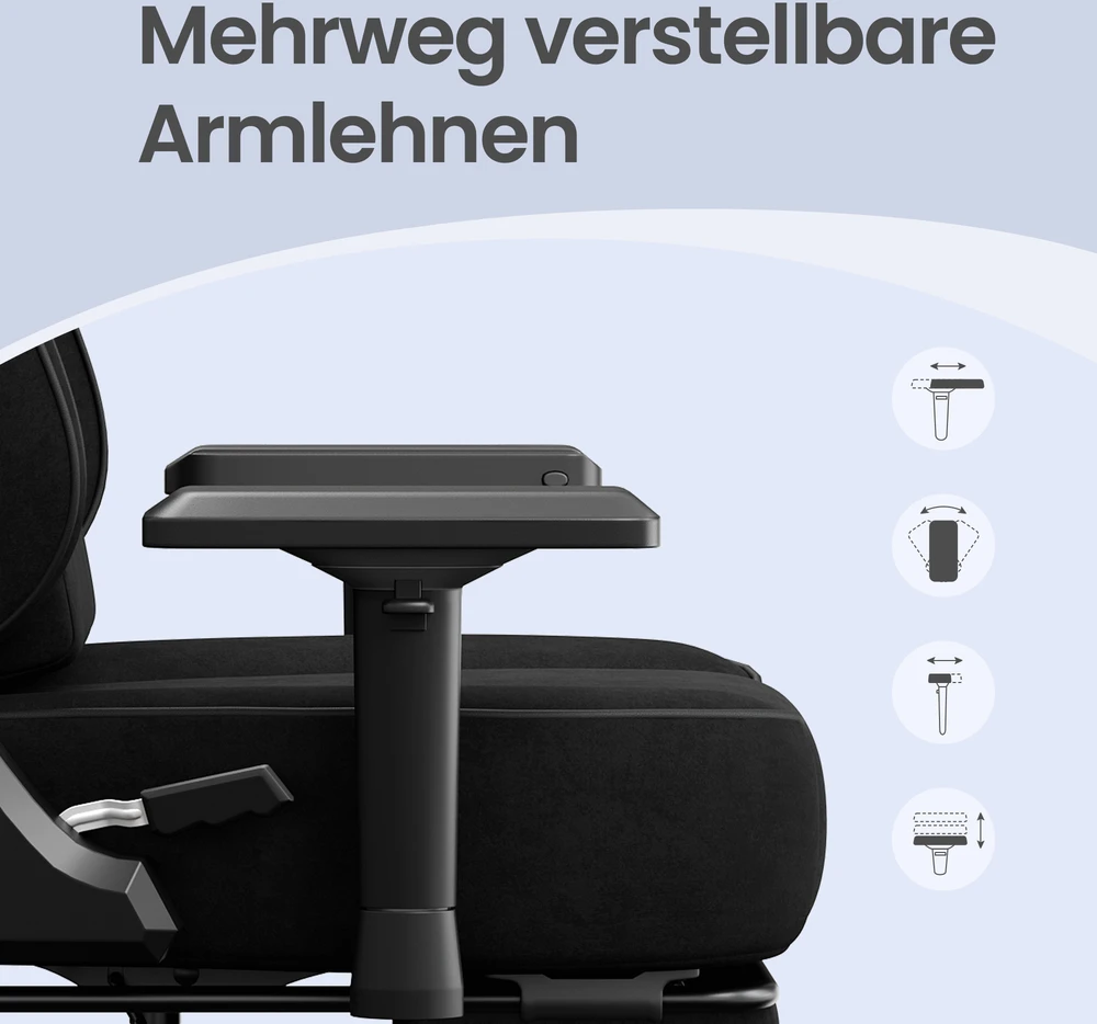 Songmics Žaidimų kėdė iš dirbtinio zamšos su kojų atrama ir 4D porankiais, iki 200 kg, 72 x 72 x 125–135 cm, juoda