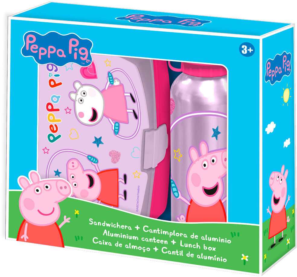 Astley Baker Davies „Peppa“ kiaulės aliuminio butelis 500 ml + priešpiečių dėžutė