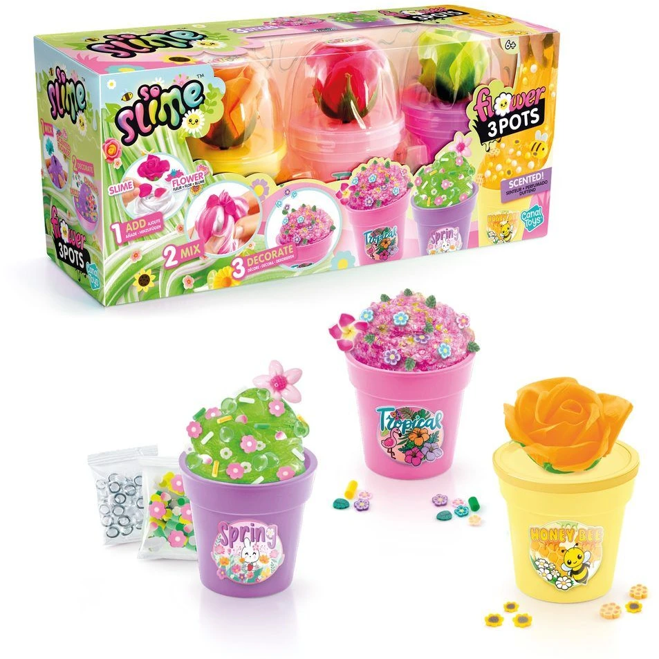 SO SLIME Kūrybinis gleivių rinkinys „Gėlių vazonėlis“, 3 vnt.