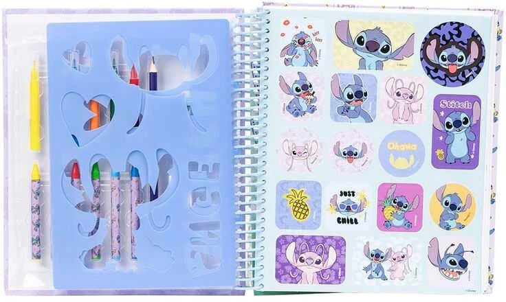 Stitch veiklos albumas su trafaretų lapu ir lipdukais