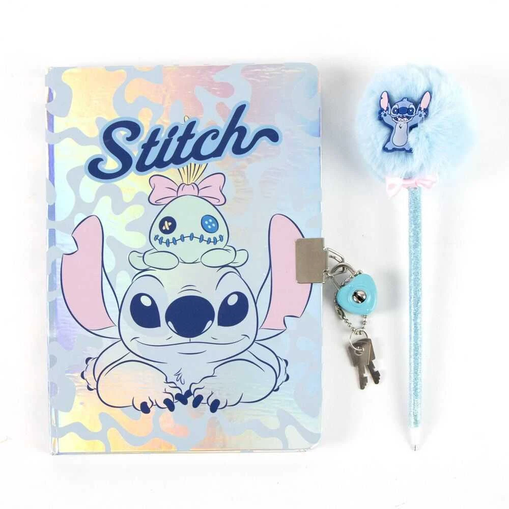 Stitch užrašų knygelė su spyna ir pūkuotu tušinuku