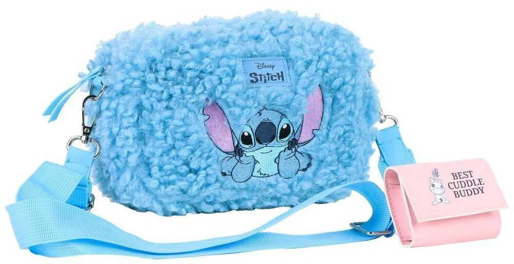 Pūkuota Stitch rankinė per petį su rožine kortelių dėkliuko detale