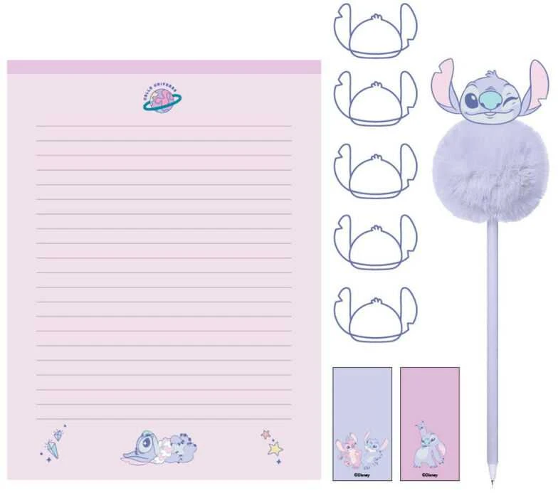 Stitch kanceliarijos rinkinys su pūkuotu rašikliu