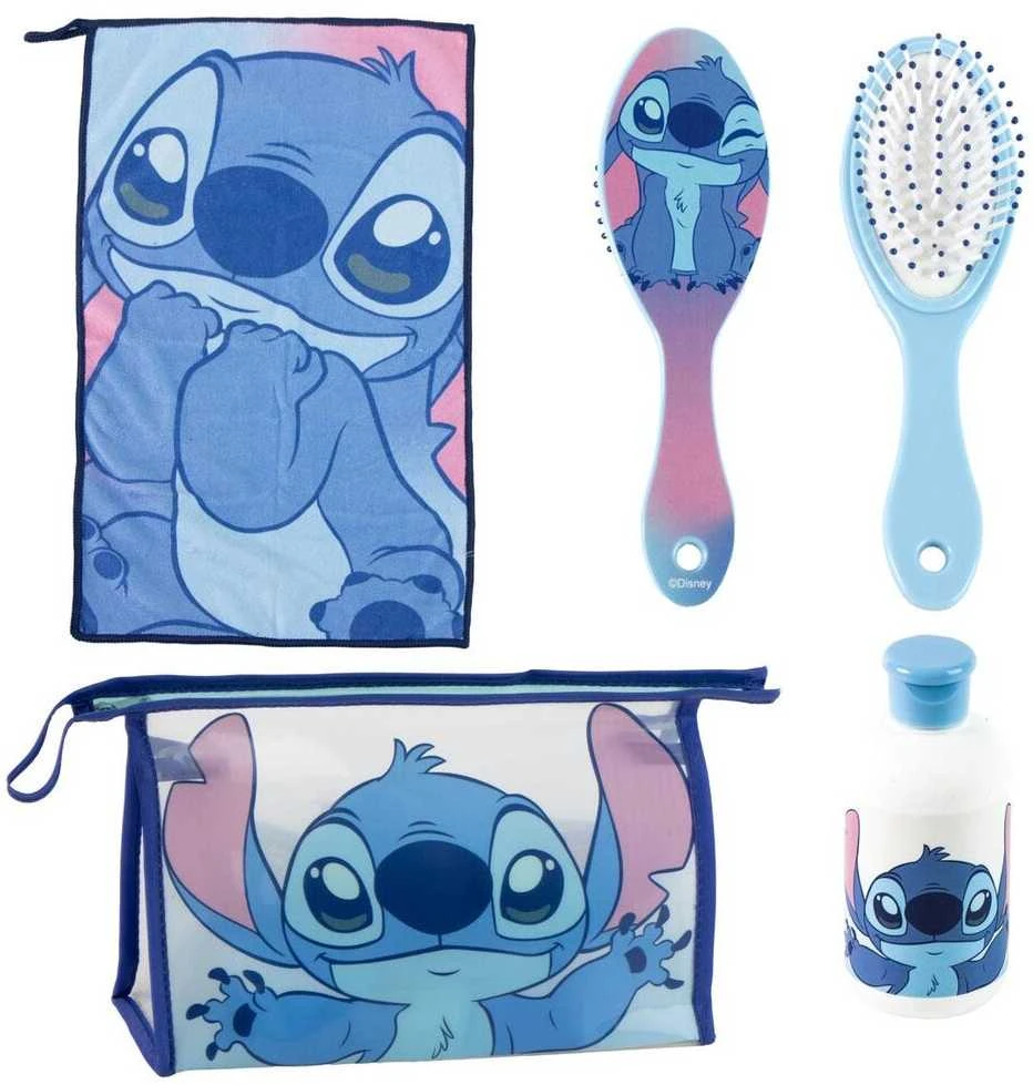 Disney Stitch higienos rinkinys: rankšluostis, šepetys ir kosmetinė