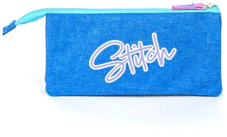 Mėlynas Stitch penalas su užrašytu logotipu